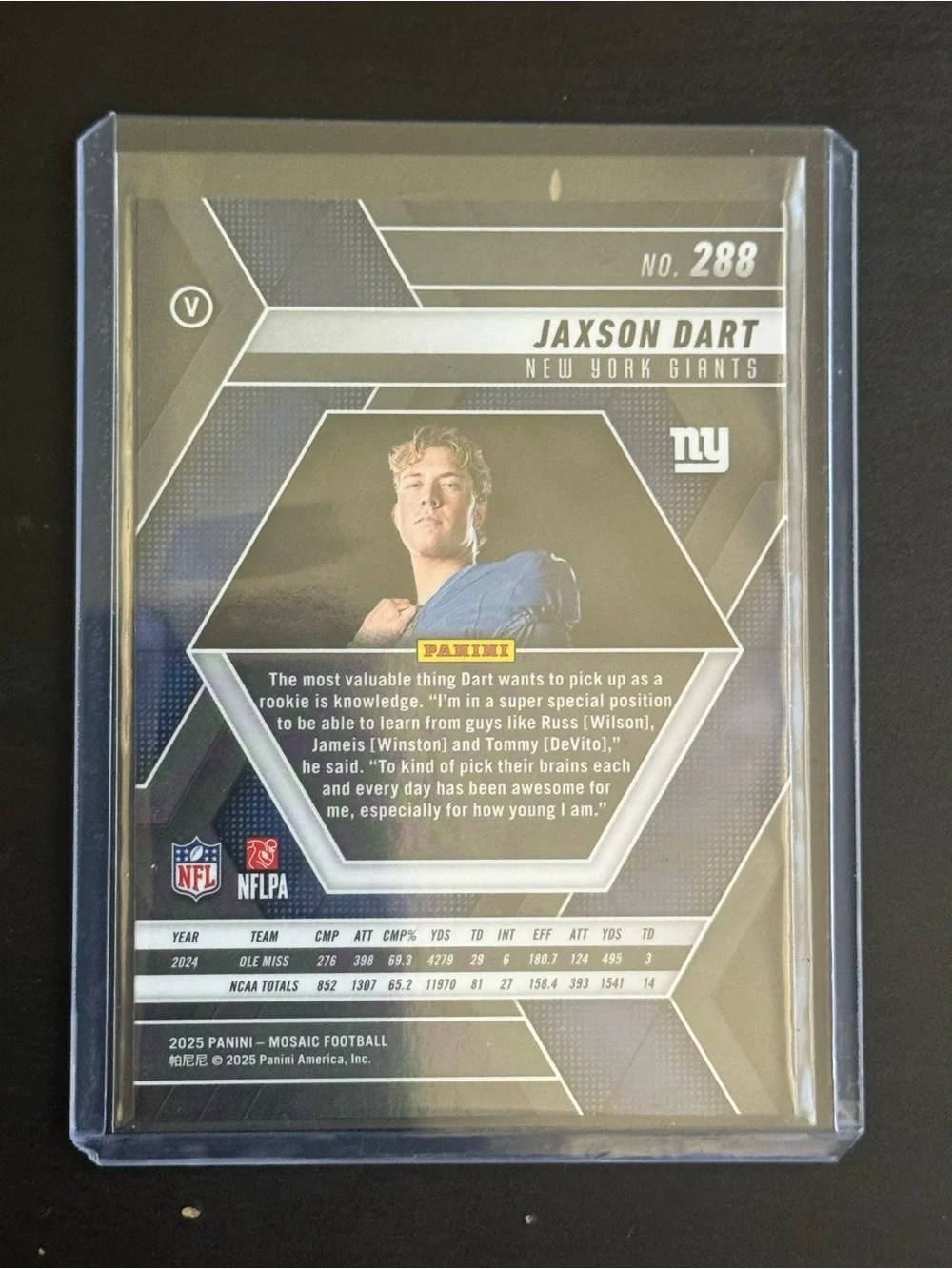 2025 Panini Mosaic ~ Jaxon Dart #288 RC ~ Image Variation ~ New York Giants